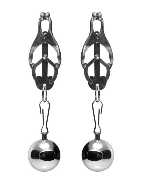 XR Brands Deviant Monarch Weighted Nipple Clamps with Adjustable Pressure - - Nipple and Clit Clamps