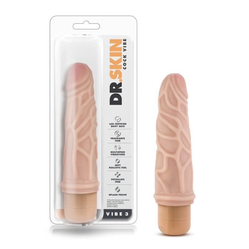 Blush Novelties Dr. Skin Cock Vibe 3 7.25 Cock Flesh Realistic Vibrator - - Vibrating Dildos