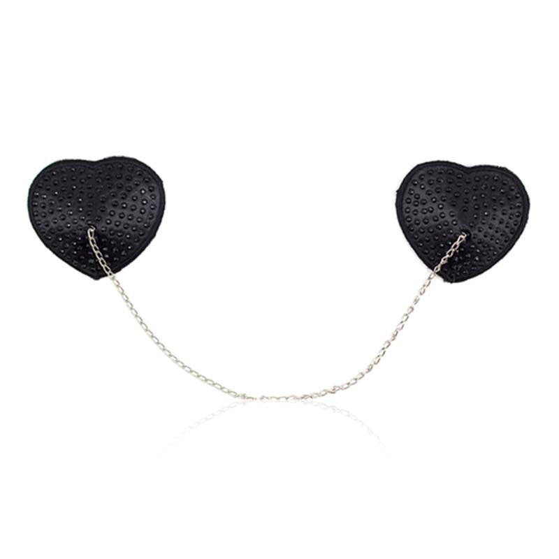 Ella Bidoe Encrusted Heart Shaped Nipple Pasties Black Rhinestones - - Fancy Dress Ups