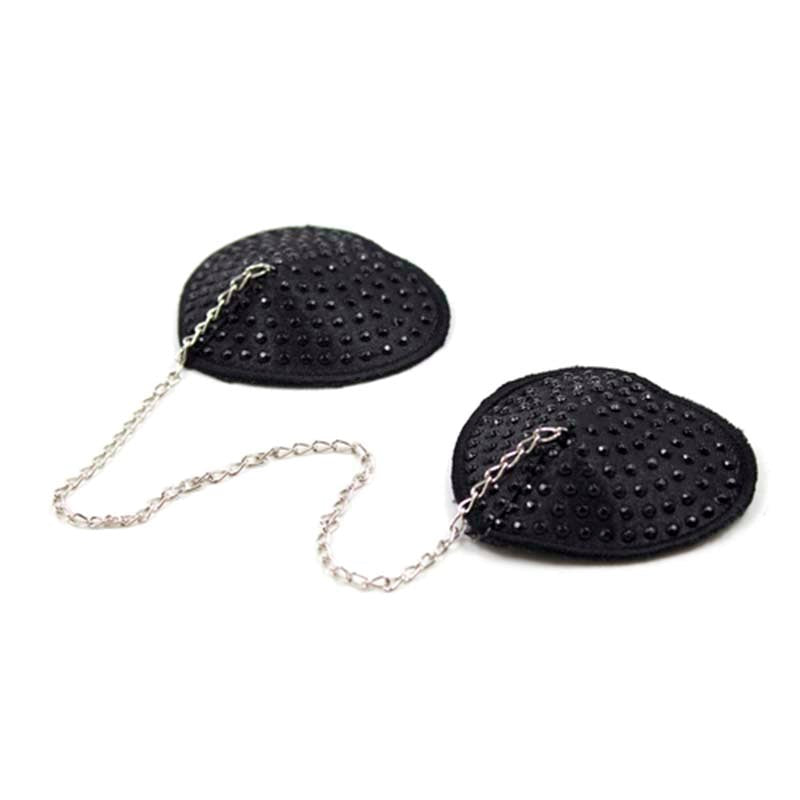 Ella Bidoe Encrusted Heart Shaped Nipple Pasties Black Rhinestones - - Fancy Dress Ups
