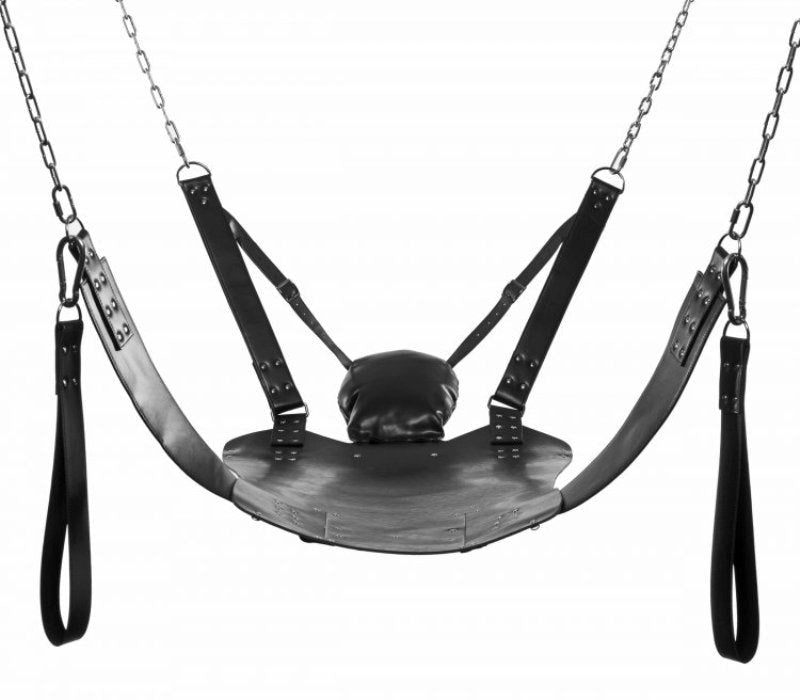 XR Brands Extreme Sling Premium Leather Sex Swing with Stirrups - - Sex Swings And Slings
