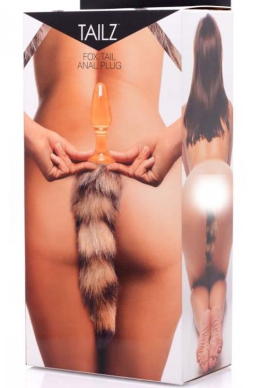 XR Brands Faux Fox Tail Glass Anal Plug with Orange Borosilicate Glass - - Glass Sex Toys