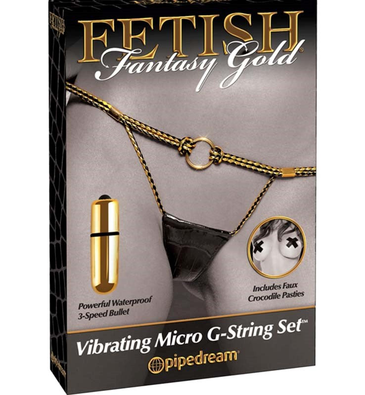 Pipedream Products Fetish Fantasy Gold Vibrating Micro G String Set Remote Control - - G-Strings, Panties and Shorts