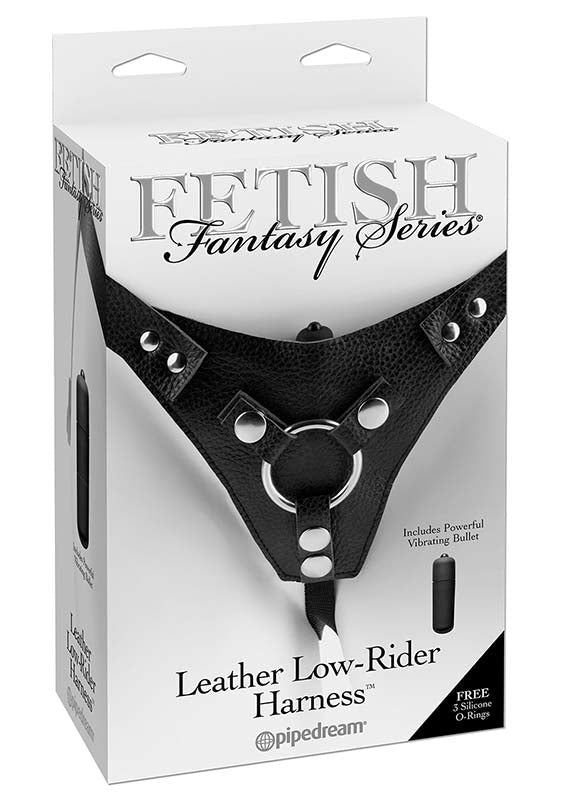 Pipedream Products Fetish Fantasy Leather Low Rider Strap On Harness Black Premium - - Strap On Sextoys