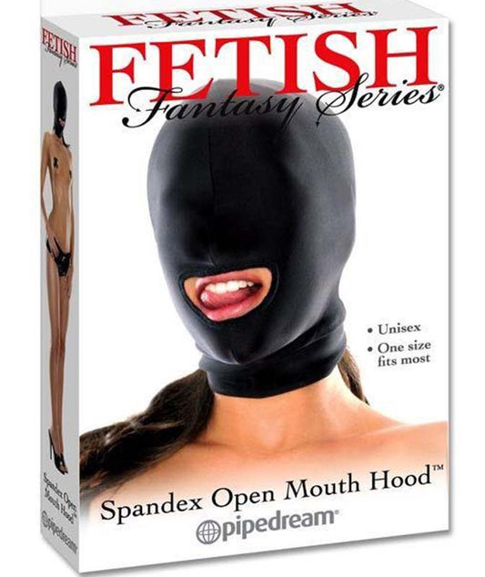 Fetish Fantasy Spandex Open Mouth Hood CRing for Winners - - Bondage Hoods
