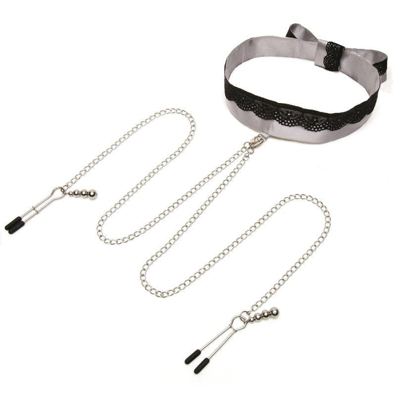 Love Honey Fifty Shades of Grey Play Nice Satin and Lace Collar and Clamps - - Collars and Leads