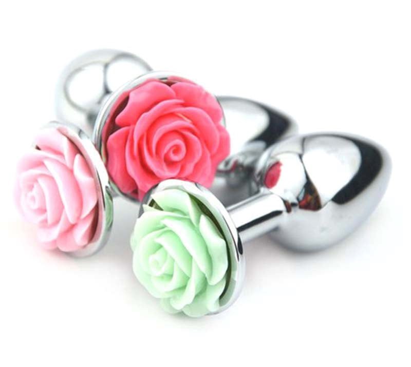 BDStyle Flower Steel Butt Plug Small with Decorative Floral Base - - Steel Sex Toys