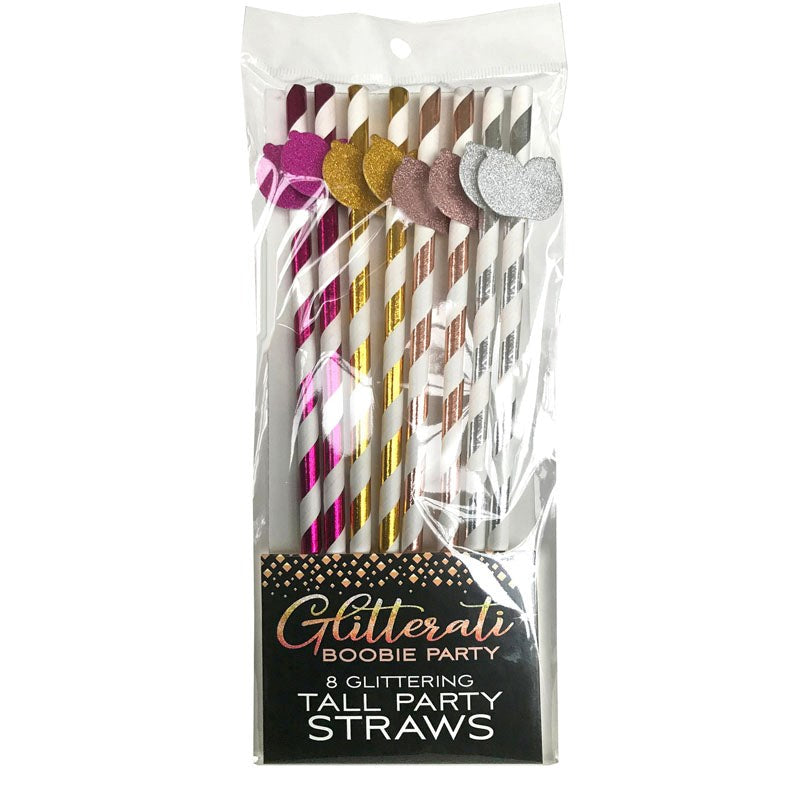 Little Genie Glitterati Boobie Tall Party Straws with Glittery Design - - Bachelorette and Bucks