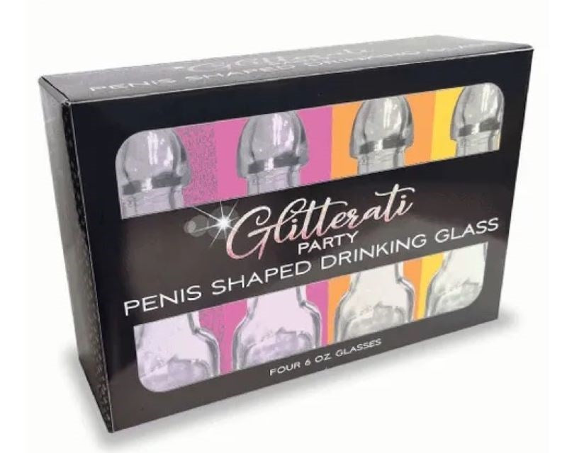 Little Genie Glitterati Penis Drinking Glasses 4 Pack Party Drinkware - - Party Gifts and Novelties