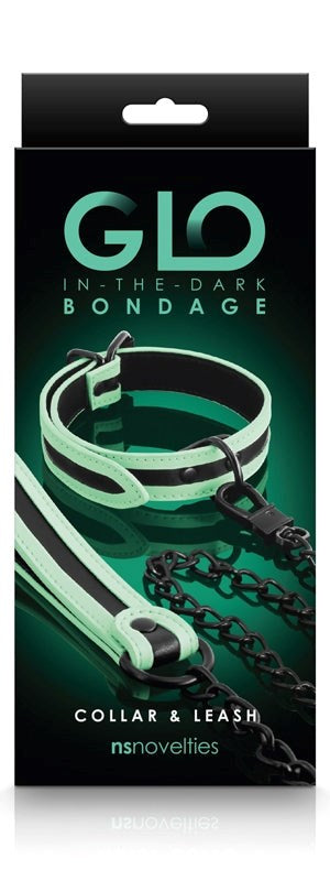 NS Novelties GLO Bondage Collar and Leash Glow in Dark BDSM Set - - Collars and Leads