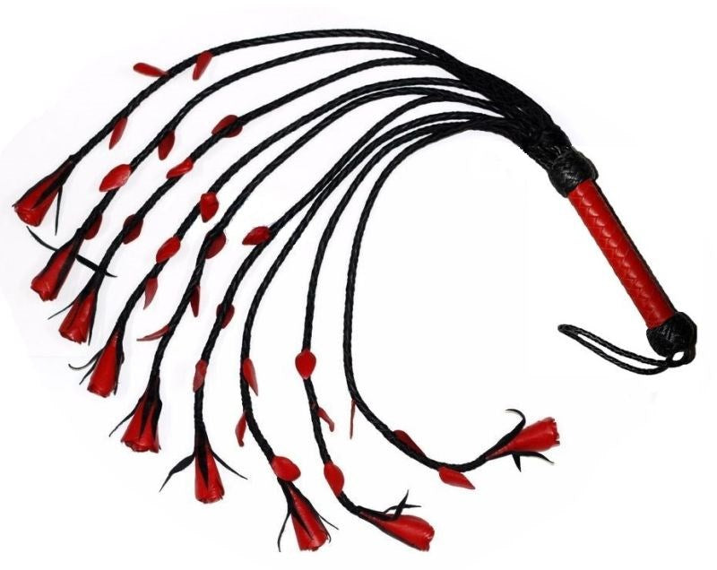 Heatwood Flogger Leather Nine Tail Feel The Cock Vibe - - Whips And Crops