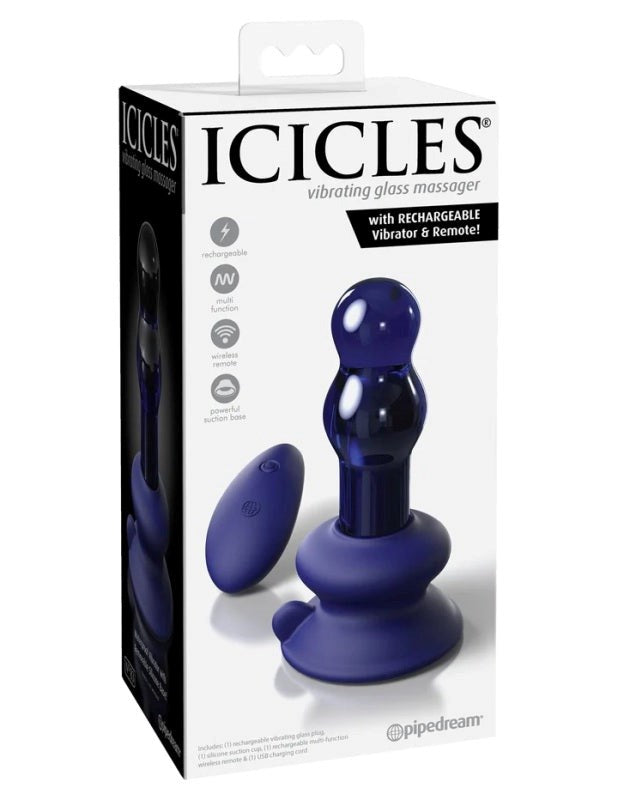 Pipedream Icicles No 83 Remote Control Glass Anal Vibrator Borosilicate Design - - Glass Sex Toys