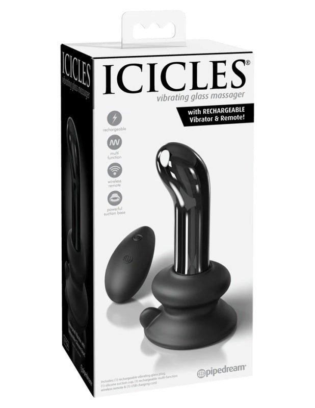 Pipedream Icicles No 84 Remote Control Glass Anal Vibrator with 10 Patterns - - Glass Sex Toys