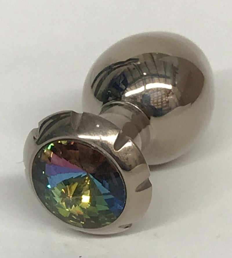 Hells Couture Jewelled Lotus Metal Butt Plug Small Rainbow Premium Steel - - Steel Sex Toys