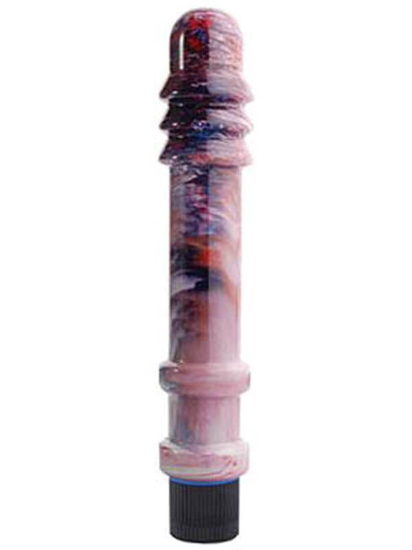 BDStyle KamaDiva Ribbed 7 Glass Vibrator with Rainbow Hydrographic Design - - Vibrating Dildos