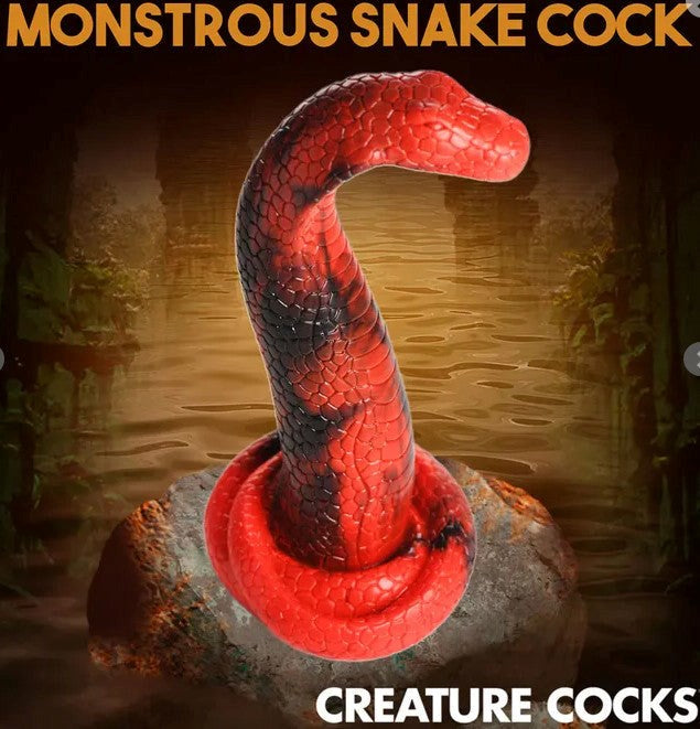 XR Brands King Cobra Silicone Dildo with Scale Texture and Curved Design - - Non-Realistic Dildos