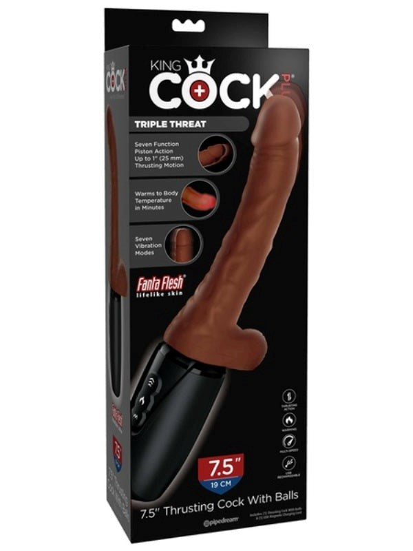 Pipedream Products King Cock Plus 7.5 Inch Thrusting Cock with Balls Brown - - Realistic Dildos