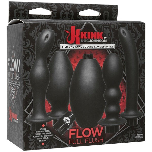Kink Flow Full Flush Silicone Anal Douche and Accessory Black - - Sex Kits