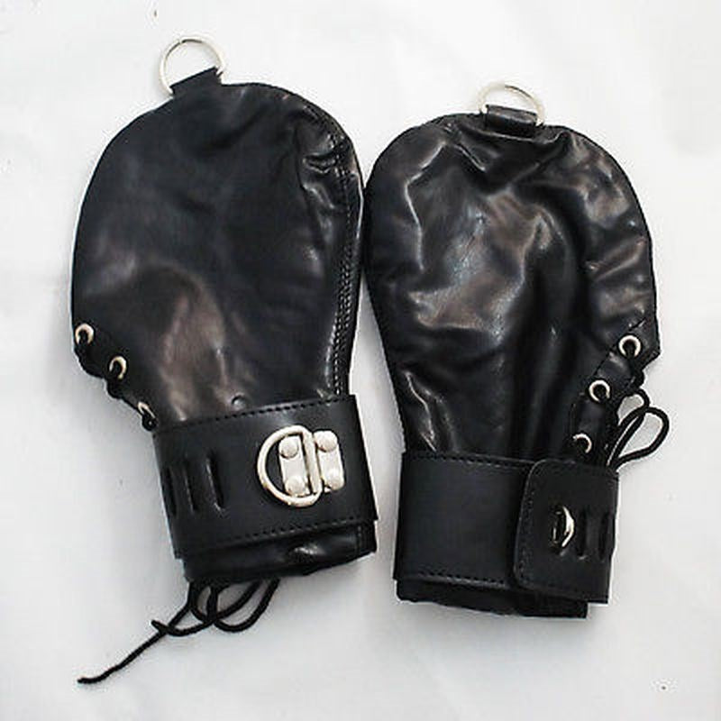 Lace Up Leather Mitts with Wrist Cuffs Feel The Perfect Fit - - Cuffs And Restraints