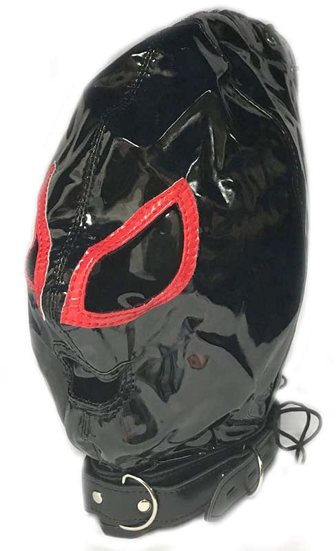 Ladies Red & Black Bondage Hood Performance Cock Ring - - Bondage Hoods