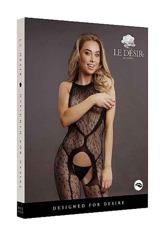 Shots Toys Le Desir Crotchless Leopard Bodystocking Black Crotchless Design - - Body Stockings