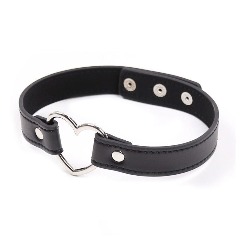 BDStyle Leather Collar With Metal Heart Premium Faux Leather BDSM Collar - - Collars and Leads
