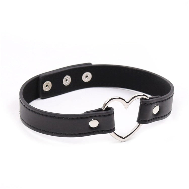 BDStyle Leather Collar With Metal Heart Premium Faux Leather BDSM Collar - - Collars and Leads
