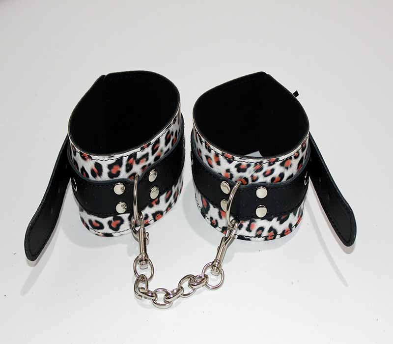 Leopard Print Leather Ankle Restraints - - Cuffs and Restraints