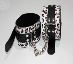 Leopard Print Leather Ankle Restraints - - Cuffs and Restraints