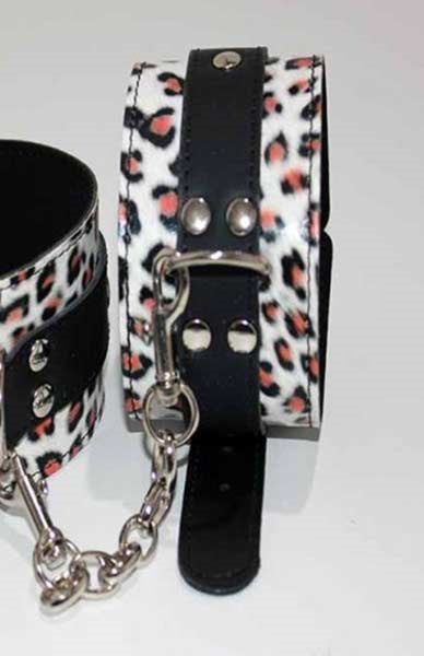 Leopard Print Leather Ankle Restraints - - Cuffs and Restraints