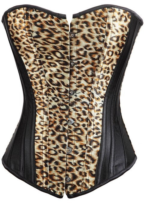 Ella Bidoe Leopard Slimming Corset & G String Steel Boned Waist Training - - Bustiers and Corsets