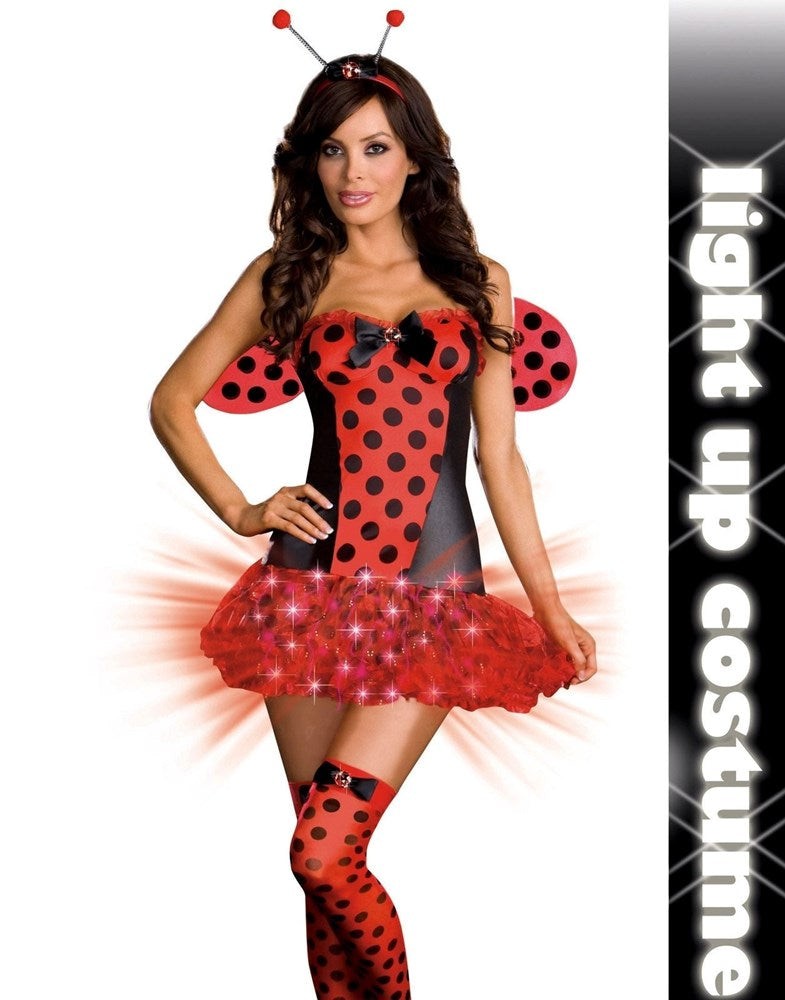 Dream Girl Lingerie Light Me Up Ladybug Costume Fiber Optic LED Dress - - Fancy Dress Ups