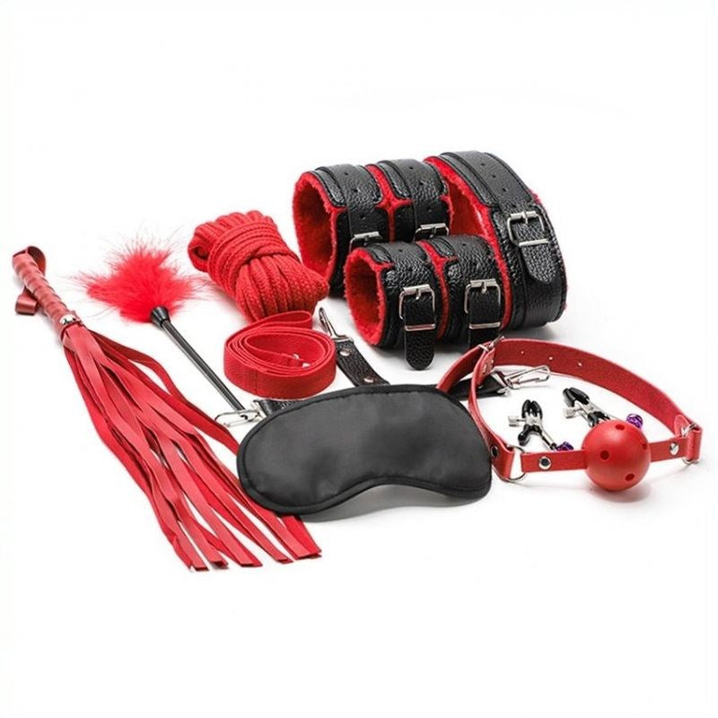 Litchi Pattern 10 Pcs Plush Bondage Kit Grip. Slide. Repeat. - - Bondage Kits