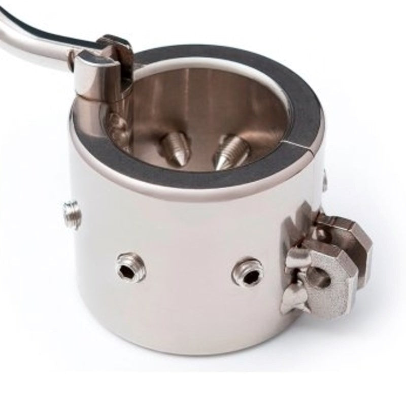 Hells Couture Locking Spiked Ball Splitter Premium Steel BDSM Device - - Steel Sex Toys