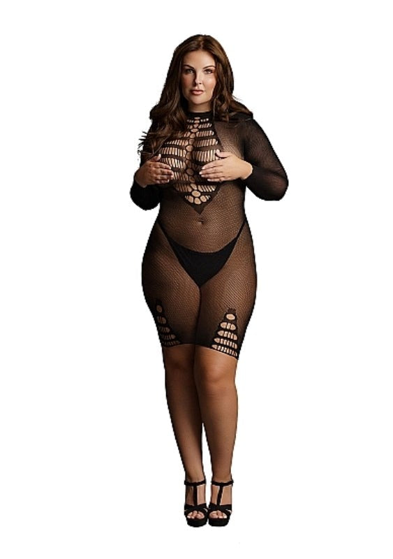 Shots Toys Long Sleeve Fishnet Dress Seductive Fishnet Mini Dress - - Bras and Bra Sets
