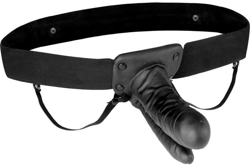 Lux Fetish Unisex Vibrating Hollow Double Penetration Strap On with Dual Action - - Strap On Sextoys