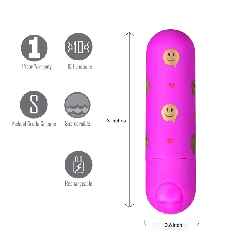 Maia Toys Giggly Emoji Bullet Vibrator 10 Vibrating Patterns for Clitoral - - Bullet Vibrators