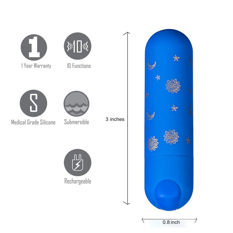 Maia Toys Luna Blue Rechargeable Bullet Vibrator with 10 Vibration Patterns - - Bullet Vibrators