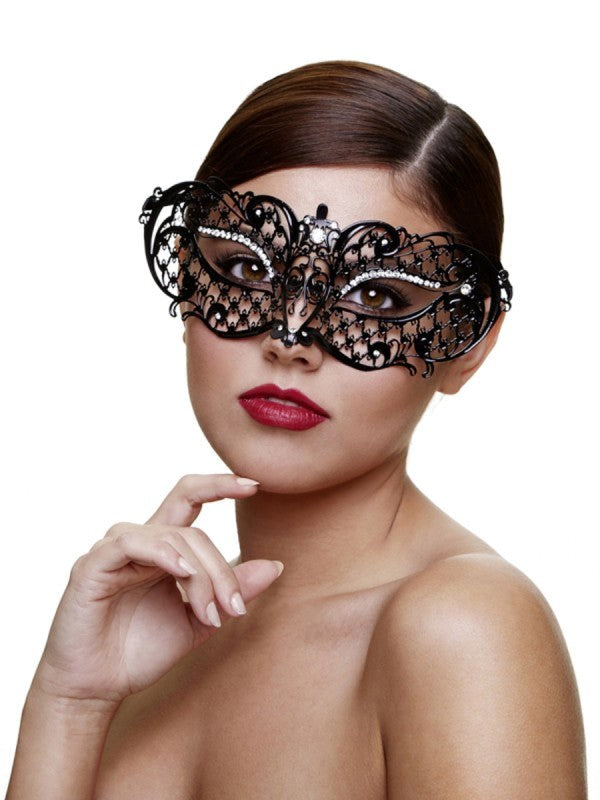 Baci Lingerie Midnight Mask Black Enameled Filigree Eye Mask - - Fancy Dress Ups