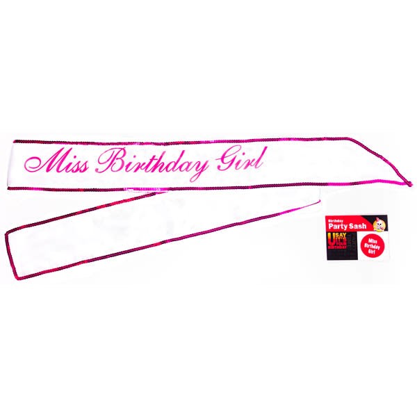 Little Genie Miss Birthday Girl Sash White Satin with Pink Glitter Text - - Party Gifts and Novelties