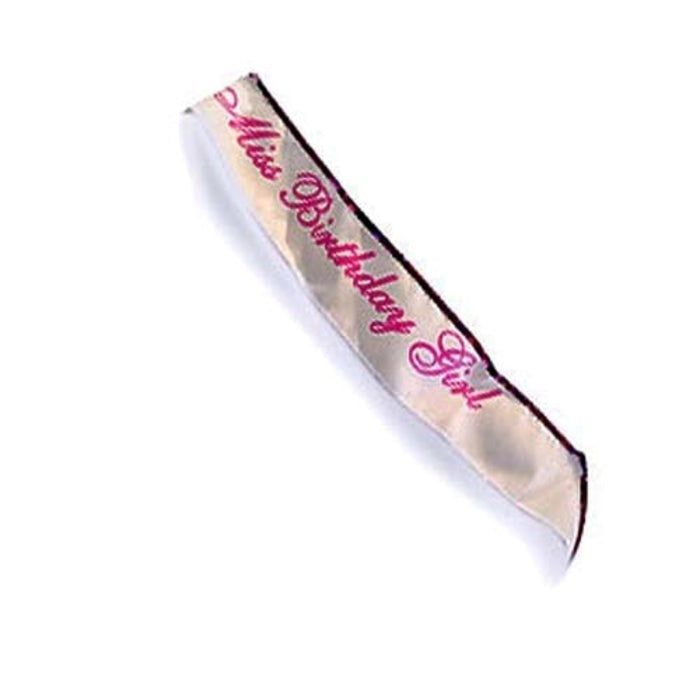 Little Genie Miss Birthday Girl Sash White Satin with Pink Glitter Text - - Party Gifts and Novelties