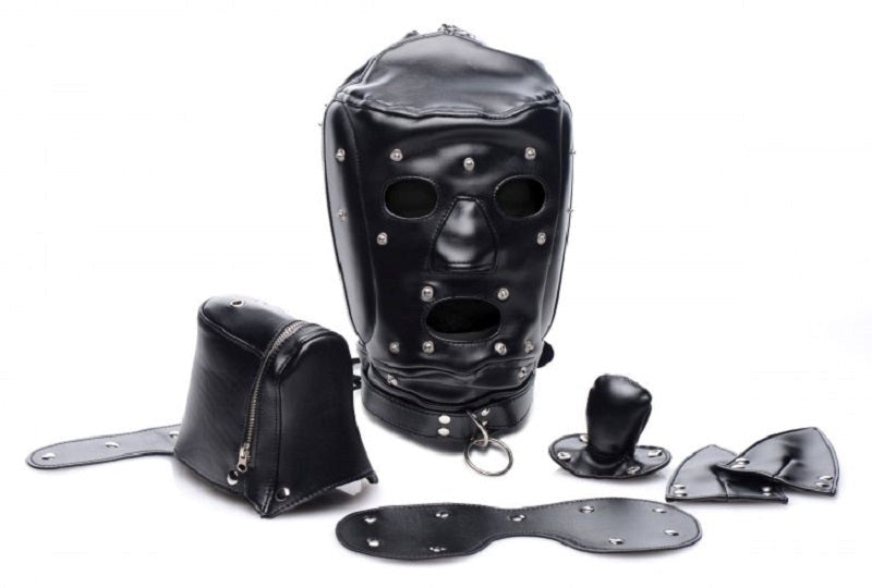 Muzzled BDSM Play Hood with Removable Muzzle - - Bondage Hoods