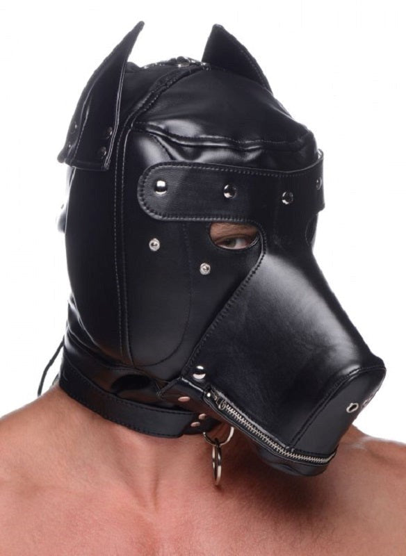 Muzzled BDSM Play Hood with Removable Muzzle - - Bondage Hoods