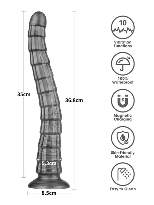Lovetoy Vibrax Slider King Sized Rechargeable Vibrating Dildo 36.8cm Grey - - Vibrating Dildos