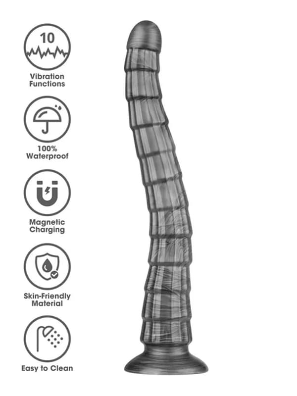 Lovetoy Vibrax Slider King Sized Rechargeable Vibrating Dildo 36.8cm Grey - - Vibrating Dildos