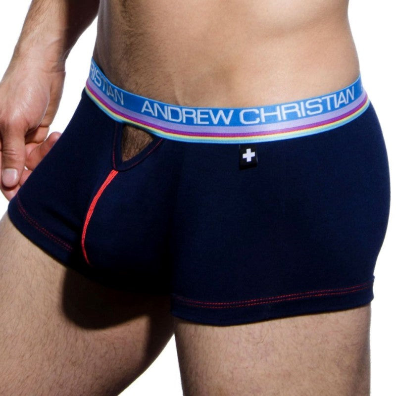 Andrew Christian Nanofit Breeze Teaser Boxer Navy Blue XL Anatomical Pouch - - Jocks and G-Strings