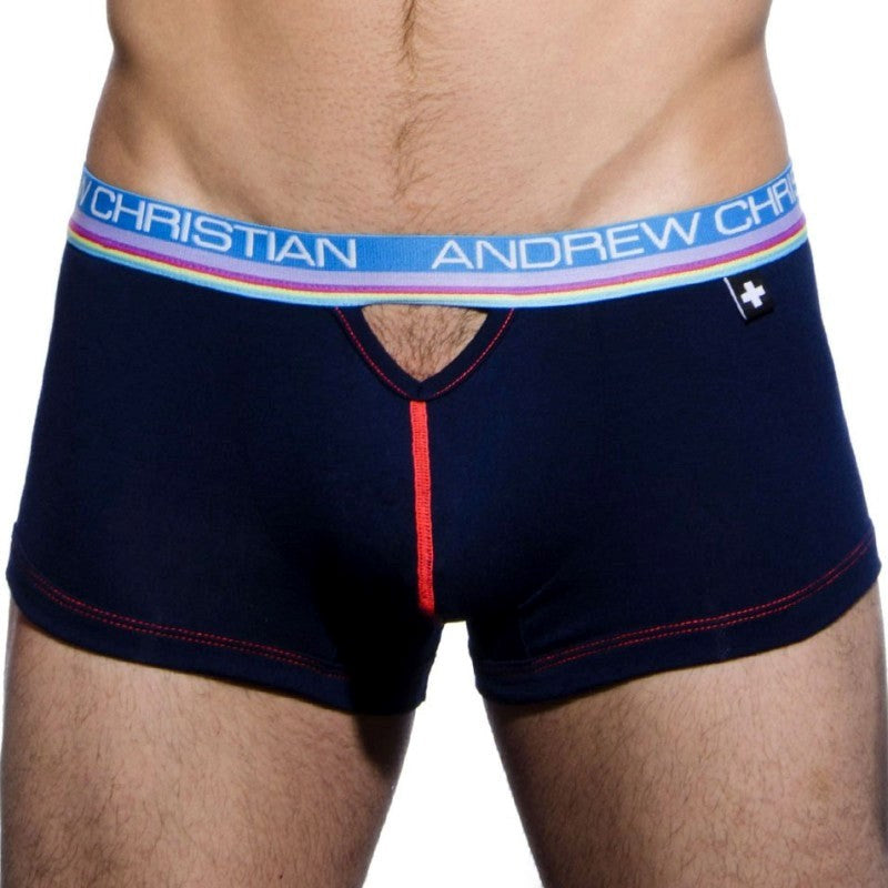 Andrew Christian Nanofit Breeze Teaser Boxer Navy Blue XL Anatomical Pouch - - Jocks and G-Strings