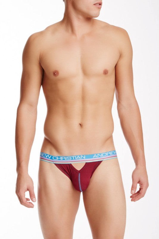 Andrew Christian NanoFit Teaser Jock Burgundy Medium with Teaser Cutout - - Jocks and G-Strings