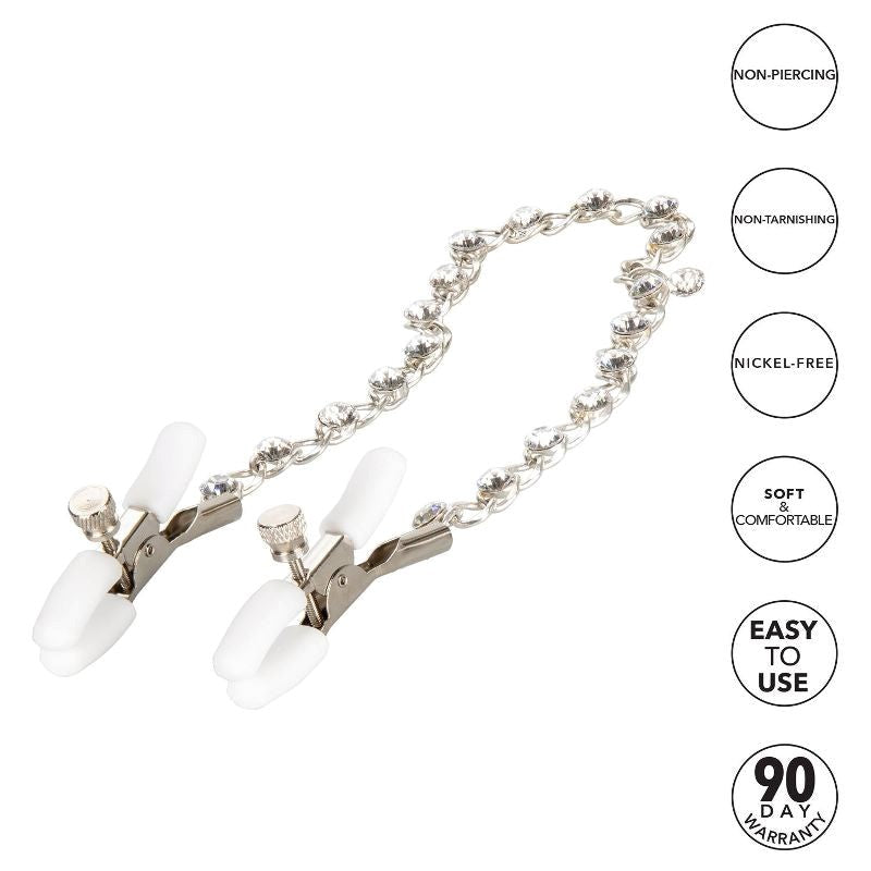 Nipple Play Crystal Chain Nipple Clamps Grip. Slide. Repeat. - - Nipple and Clit Clamps