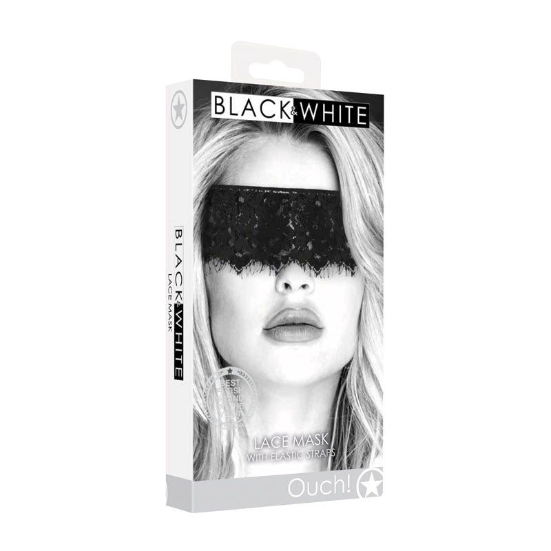 Shots Toys OUCH! BW Lace Mask With Elastic Straps Premium Silk Blindfold - - Masks And Blindfolds